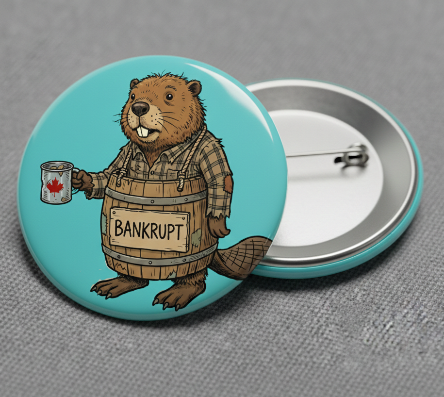 Bankruptcy Barrel Beaver Button